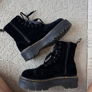 Dr. Martens Jadon Black Brushed Velvet Platform Ribbon Lace Zip